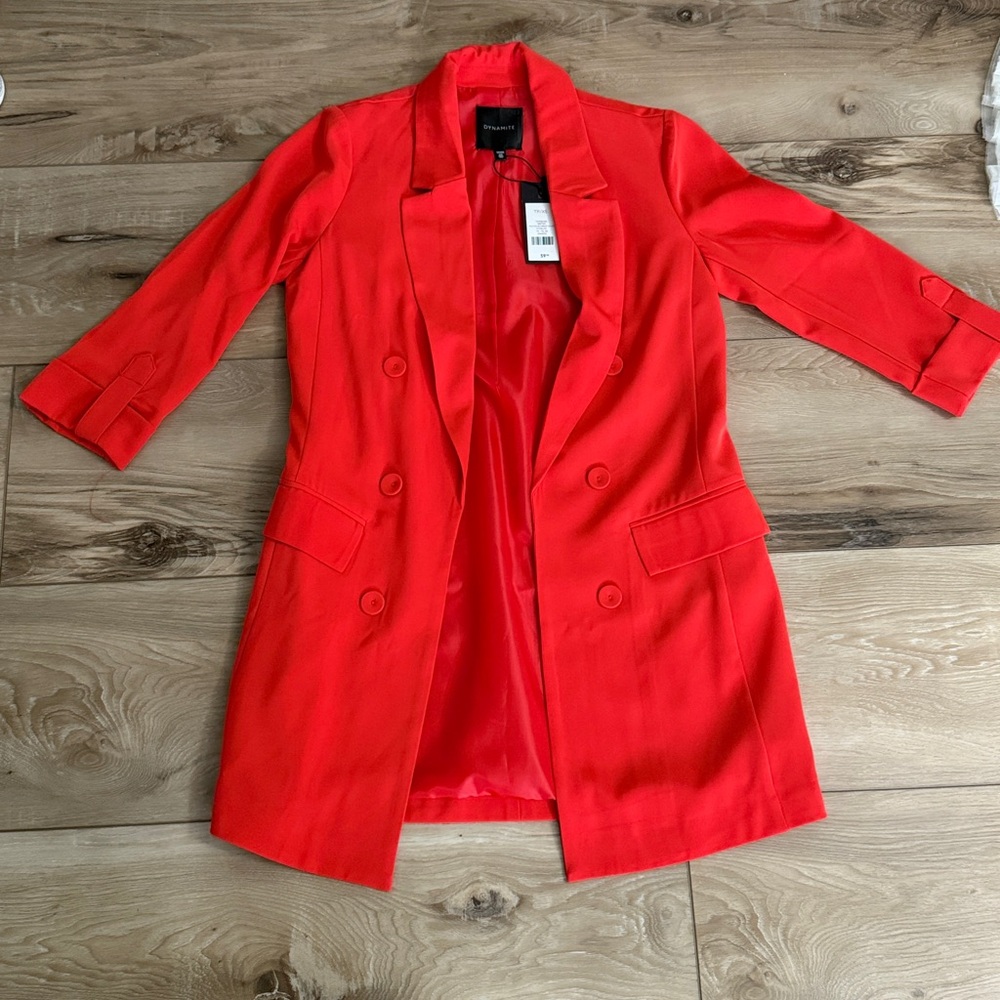 Vibrant Red Double-Breasted Blazer
